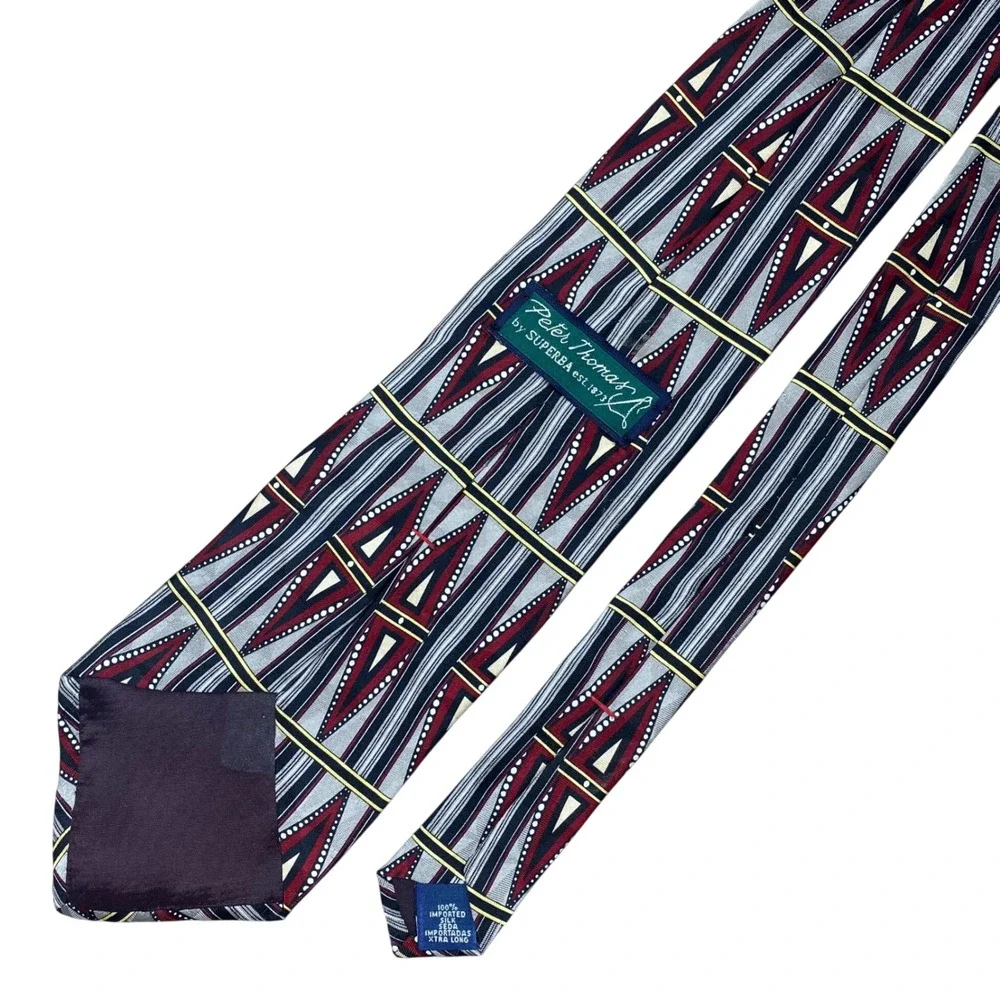 Peter Thomas by Superba Silk Tie Mens Geometric Abstract Red Black Xtra Long 64